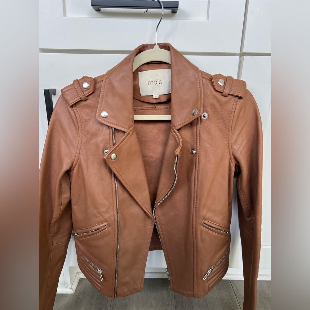 Maje Camel Leather Jacket